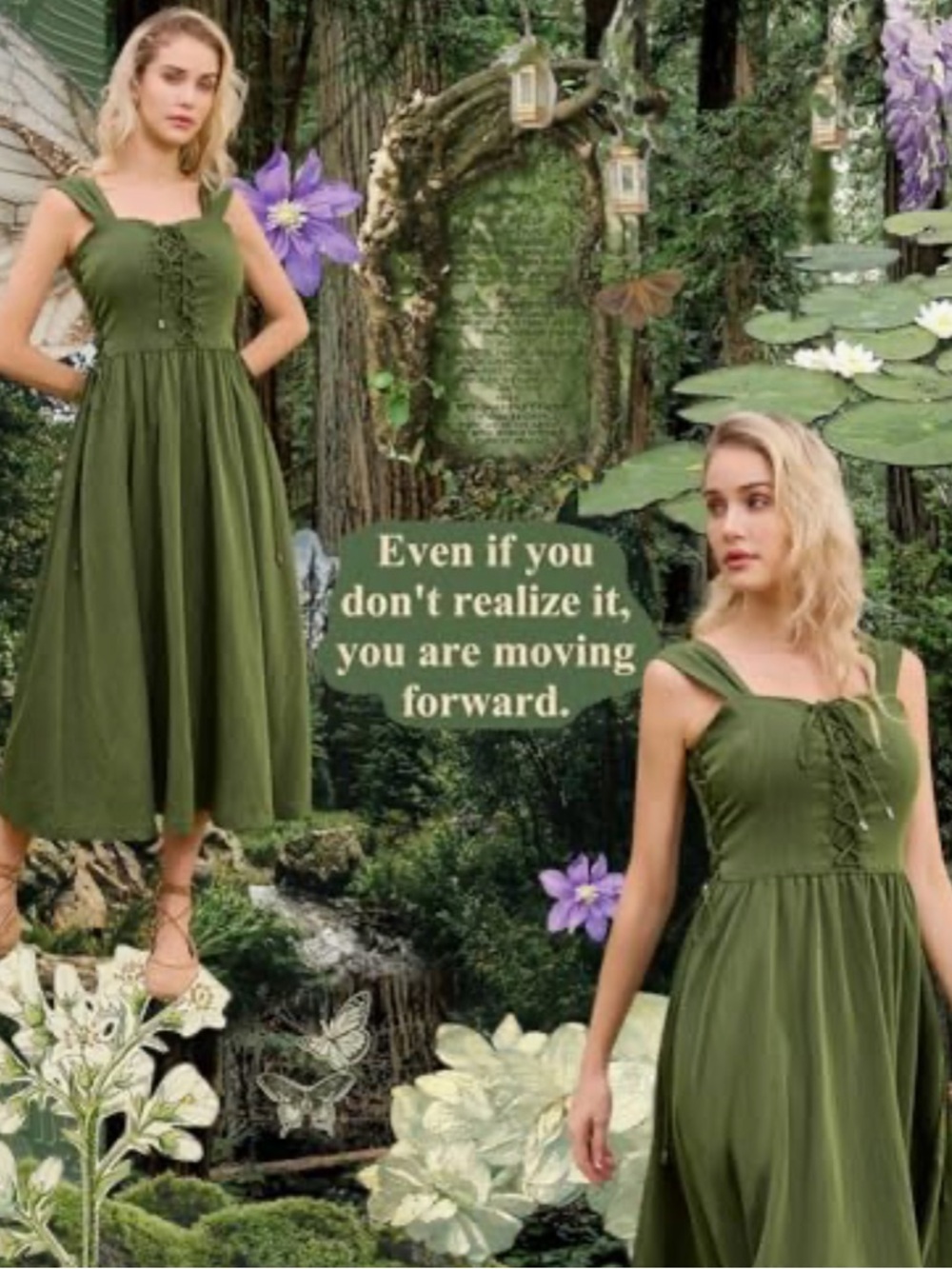 Scarlet Darkness Renaissance Lace-up Bodice Flared Midi Dress Olive Green Size S - Picture 10 of 14